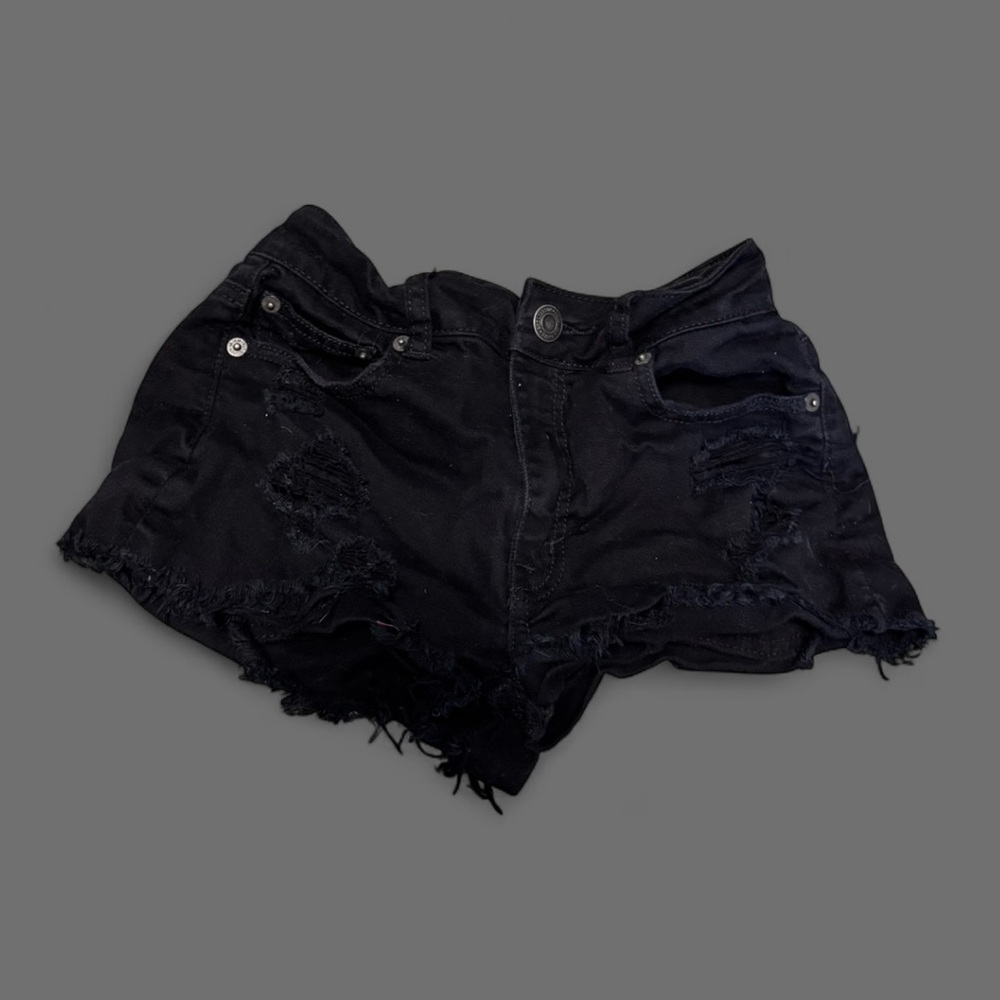 American Eagle Hi-Rise Festival Black Distressed Shorts - Picture 3 of 7